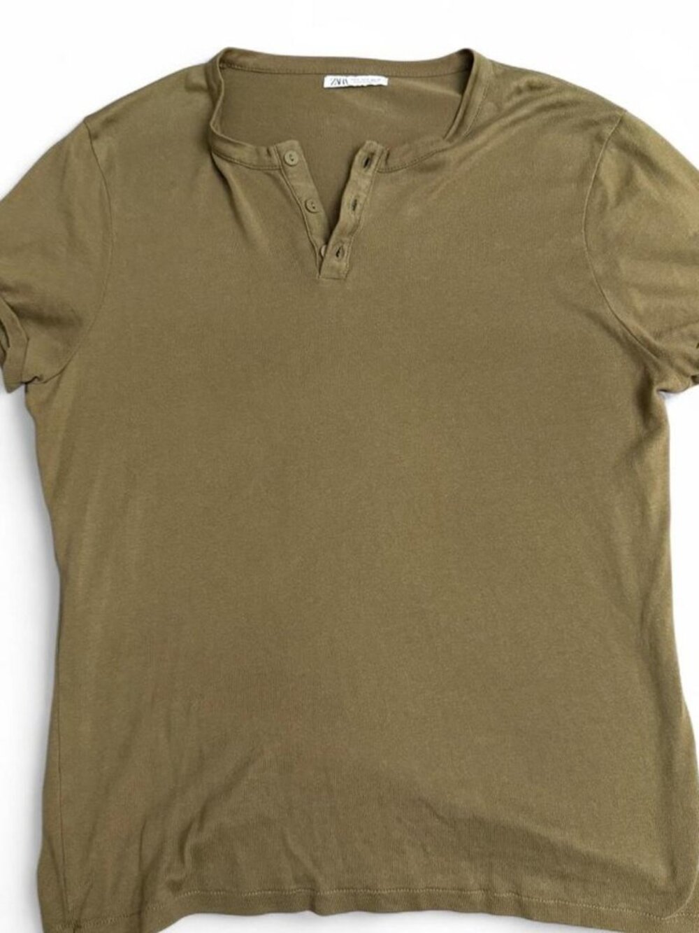 Zara Men's Olive Green Short Sleeve Henley Shirt